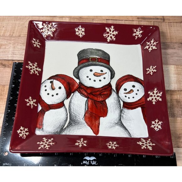 2 St. Nicholas Square Yuletide Snowman Ceramic Decorative Plates - Picture 5 of 6